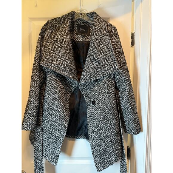 Jessica Simpson Women’s Black White Tweed Wrap Belted Coat Jacket XS - Picture 6 of 14
